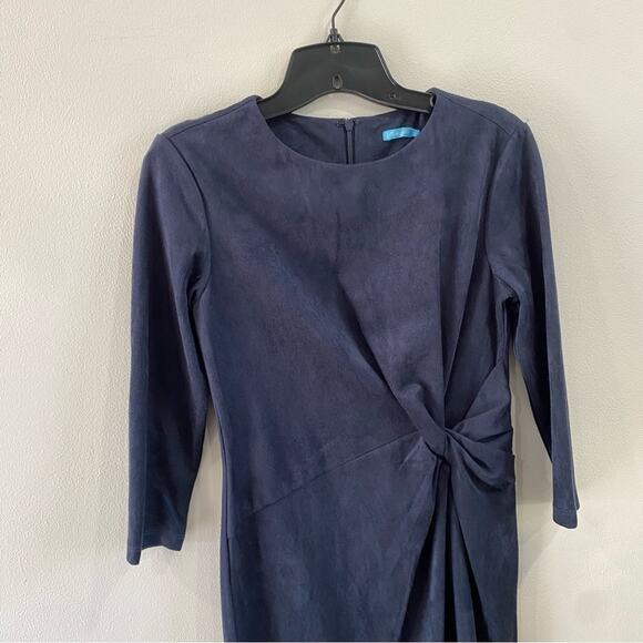 J. McLaughlin Sia Faux Suede Stretch Dress XS Blue Classic Chic Career Midi - Picture 4 of 9